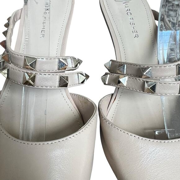 Marc Fisher Nude Beige Jonni Studded Pointy Toe Kitten Heels Size 8 - Picture 6 of 13